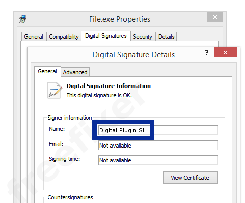 Screenshot of the Digital Plugin SL certificate